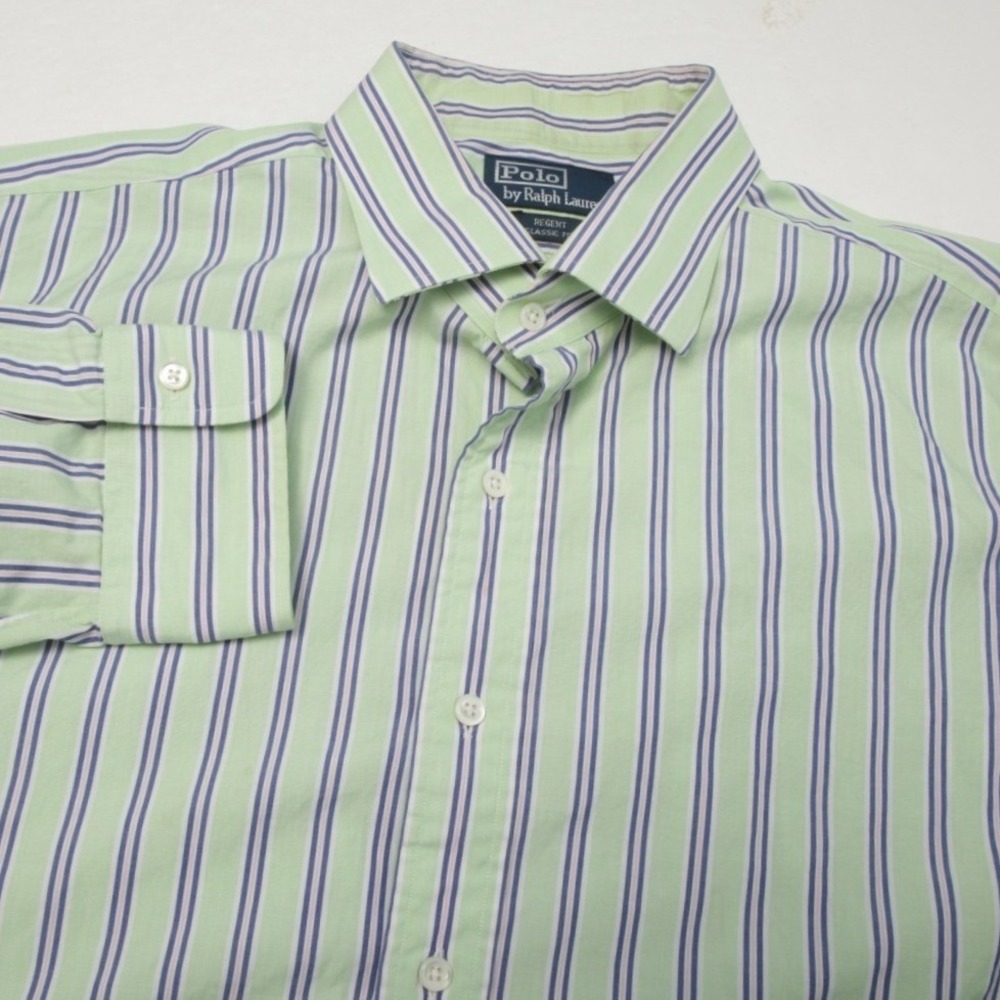 Polo Ralph Lauren Regent Classic Fit Mens 18-35 Green Blue Striped Shirt *